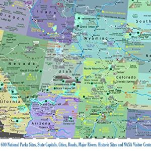 National Parks Map Poster with 600+ NPS Site and USA Travel Destinations - Slate Edition (24W x 18H inches)