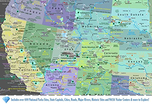 National Parks Map Poster with 600+ NPS Site and USA Travel Destinations - Slate Edition (24W x 18H inches)