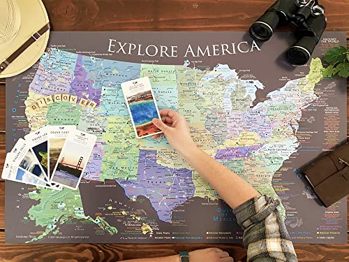 National Parks Map Poster with 600+ NPS Site and USA Travel Destinations - Slate Edition (24W x 18H inches)