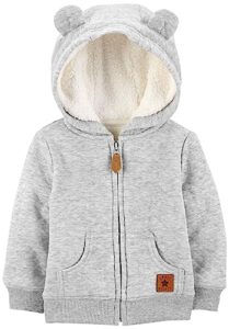 simple joys by carter's unisex babies' hooded sweater jacket with sherpa lining, grey, 18 months