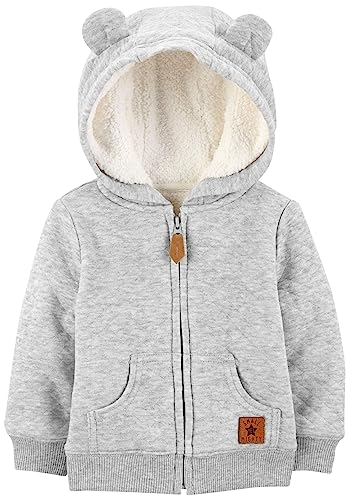 Simple Joys by Carter's Unisex Babies' Hooded Sweater Jacket with Sherpa Lining, Grey, 18 Months