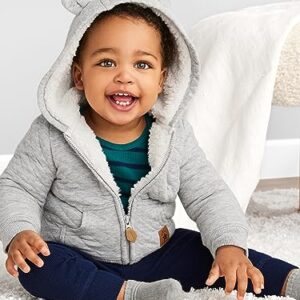 Simple Joys by Carter's Unisex Babies' Hooded Sweater Jacket with Sherpa Lining, Grey, 18 Months