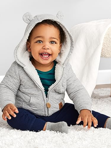Simple Joys by Carter's Unisex Babies' Hooded Sweater Jacket with Sherpa Lining, Grey, 18 Months