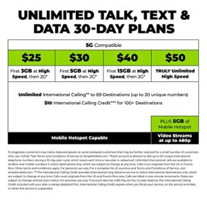 SIMPLE Mobile $25 Unlimited Talk,Text&Data (3GB High–Speed)[Physical Delivery]