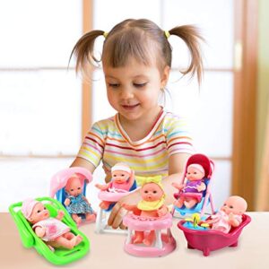 Click N' Play Mini 5 Inch Baby Girl Toy Dolls with Stroller, High Chair, Bathtub, Infant Seat, and Swing Accessories for Girls 3-6 Years Old