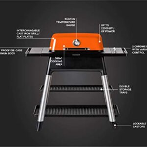 Everdure FORCE 2 Burner Gas Grill, Liquid Propane Portable BBQ Grill with Die-Cast Aluminum Body and Fast-Ignition Technology, 388 Square Inches of Grilling Surface, Adjustable Height, Orange