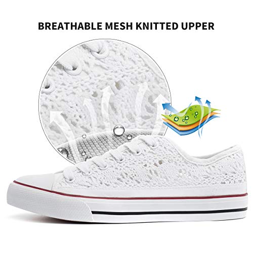 ZGR Women's Fashion Canvas Sneakers Mesh Knitted Upper Low Cut Casual Shoes(White.US8)