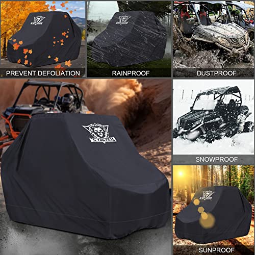 XYZCTEM UTV Cover with Heavy Duty Black Oxford Waterproof Material, 158.10" x 62.06" x 75.20" (402 158 191cm) Included Storage Bag. Protects UTV from Rain, Hail, Dust, Snow, and Sun (4-6 Seater)