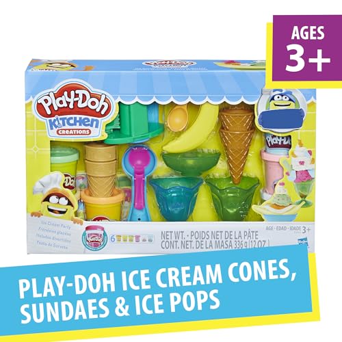 Play-Doh Kitchen Creations Ice Cream Party Play Food Set with 6 Play-Doh Colors, 2-Ounce Cans (Amazon Exclusive)