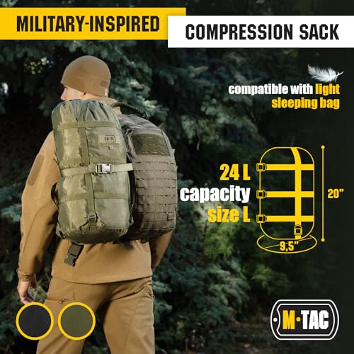 M-Tac Sleeping Bag Compression Stuff Sack Military Water Resistant Compression Bag Lightweight Nylon Compression Sack for Travel, Camping, Hiking, Outdoor (Olive, M - 12 liters)