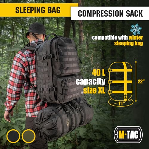 M-Tac Sleeping Bag Compression Stuff Sack Military Water Resistant Compression Bag Lightweight Nylon Compression Sack for Travel, Camping, Hiking, Outdoor (Olive, M - 12 liters)