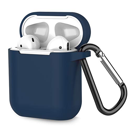 Coffea Protective Silicone Case with Keychain for Apple AirPods 1 & 2 (Front LED Not Visible) (Navy)