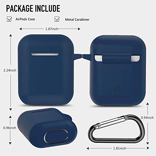 Coffea Protective Silicone Case with Keychain for Apple AirPods 1 & 2 (Front LED Not Visible) (Navy)