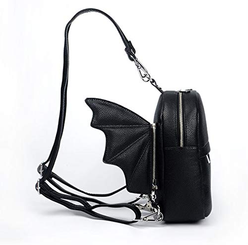 Prime Original Women Fashion Mini Backpack | Detachable Bat Angel Wing Shoulder Bag (Black)