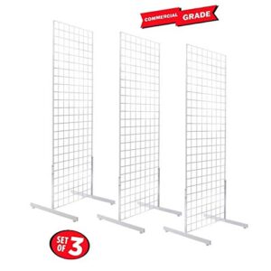 Only Hangers 2' x 6' Gridwall Panel Tower with T-Base Floorstanding Display Kit, 3-Pack White …