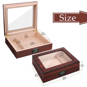 Cigar Humidor Cigar Box with Humidifier and Digital Hygrometer Glass Top for 20-25 Cigars Pouch Gifts for Dad