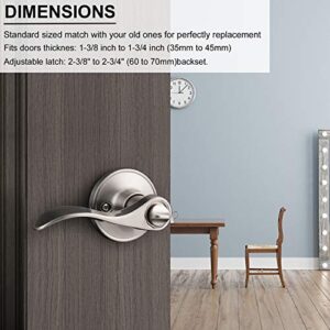 Knobonly 5 Pack Bedroom Bathroom Privacy Keyless Door Handle Brushed Nickel Finish Drop Lockset Right or Left Handed Levers