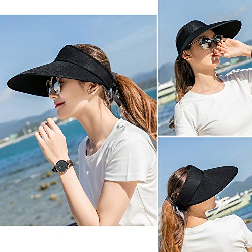 Sun Visor Hats Women Large Brim Summer UV Protection Beach Cap Black