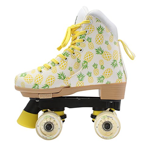 Circle Society Classic Adjustable Children's Roller Skates, 3-7 US Girls, Crushed Pineapple,White