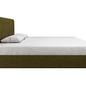 Novogratz Brittany Upholstered Platform Bed Frame, Green Linen, King