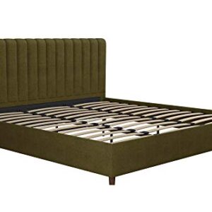 Novogratz Brittany Upholstered Platform Bed Frame, Green Linen, King