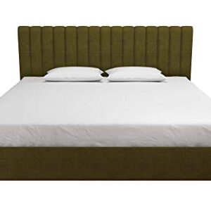 Novogratz Brittany Upholstered Platform Bed Frame, Green Linen, King