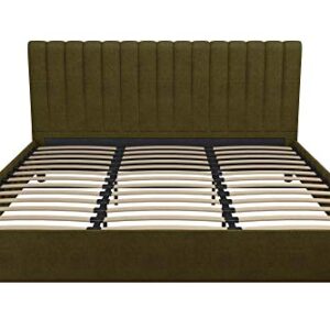 Novogratz Brittany Upholstered Platform Bed Frame, Green Linen, King