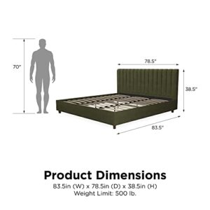 Novogratz Brittany Upholstered Platform Bed Frame, Green Linen, King