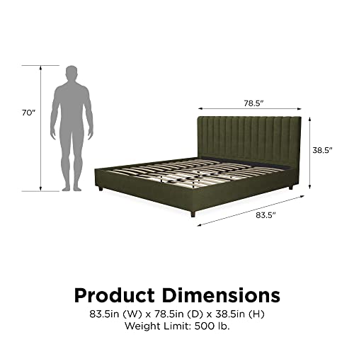 Novogratz Brittany Upholstered Platform Bed Frame, Green Linen, King