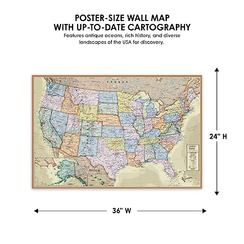 Waypoint Geographic Boardroom Series USA Wall Map, Antique-Style Laminated World Map Poster, Educational Wall Art For Home, Classroom, or Office, Unique Gifts, 24” x 36”