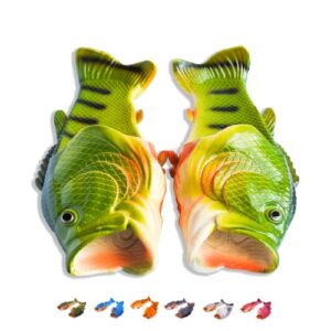 coddies fish flip flops | the original fish slippers | funny gift, unisex sandals, bass slides, pool, beach & shower shoes | men, women & kids (green | 9-10 men | 10-11 women |eu 42-43)