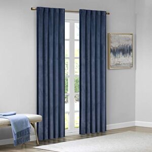 sun smart 510 design colt darkening poly velvet -rod pocket/back tab treatment curtain set window panel pair blackout drapes for bedroom living room and dorm, 37x84, navy, 2 piece