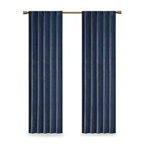 SUN SMART 510 Design Colt Darkening Poly Velvet -Rod Pocket/Back Tab Treatment Curtain Set Window Panel Pair Blackout Drapes for Bedroom Living Room and Dorm, 37x84, Navy, 2 Piece