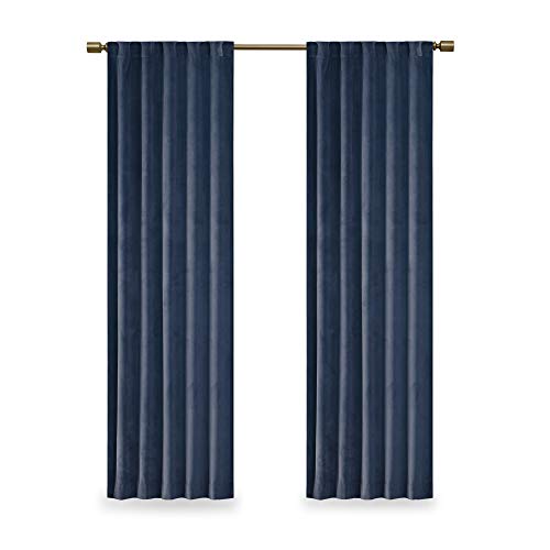 SUN SMART 510 Design Colt Darkening Poly Velvet -Rod Pocket/Back Tab Treatment Curtain Set Window Panel Pair Blackout Drapes for Bedroom Living Room and Dorm, 37x84, Navy, 2 Piece