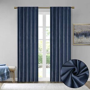 SUN SMART 510 Design Colt Darkening Poly Velvet -Rod Pocket/Back Tab Treatment Curtain Set Window Panel Pair Blackout Drapes for Bedroom Living Room and Dorm, 37x84, Navy, 2 Piece