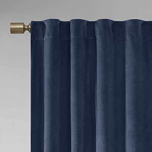 SUN SMART 510 Design Colt Darkening Poly Velvet -Rod Pocket/Back Tab Treatment Curtain Set Window Panel Pair Blackout Drapes for Bedroom Living Room and Dorm, 37x84, Navy, 2 Piece