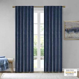 SUN SMART 510 Design Colt Darkening Poly Velvet -Rod Pocket/Back Tab Treatment Curtain Set Window Panel Pair Blackout Drapes for Bedroom Living Room and Dorm, 37x84, Navy, 2 Piece