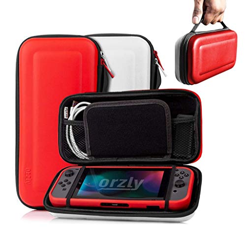 Orzly Carry Case Compatible with Nintendo Switch and New Switch OLED Console -Protective Hard Portable Travel Carry Case Shell Pouch with Pockets for Accessories and Games (POKE)