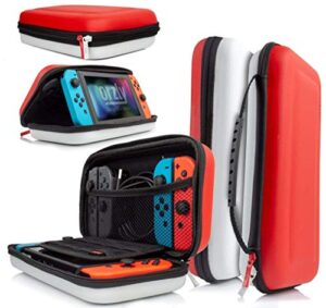 orzly carry case compatible with nintendo switch and new switch oled console -protective hard portable travel carry case shell pouch with pockets for accessories and games (poke)