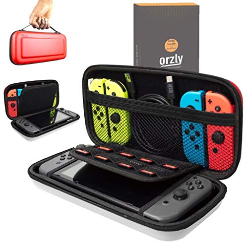 Orzly Carry Case Compatible with Nintendo Switch and New Switch OLED Console -Protective Hard Portable Travel Carry Case Shell Pouch with Pockets for Accessories and Games (POKE)
