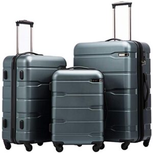 coolife luggage expandable 3 piece sets pc+abs spinner suitcase 20 inch 24 inch 28 inch (teal., 3 piece set)