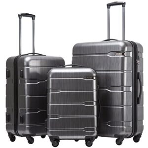 coolife luggage expandable 3 piece sets pc+abs spinner suitcase 20 inch 24 inch 28 inch (charcoal., 3 piece set)