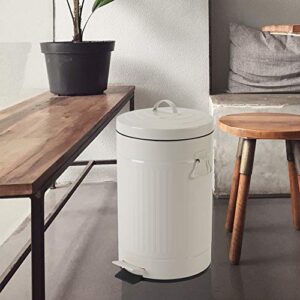 White Trash Can with Lid, White Bathroom Bedroom Waste Basket Soft Close, Small White Garbage Can, Retro Vintage Home Office Trash Can, 12 Liter/3 Gallon, Glossy Cream White