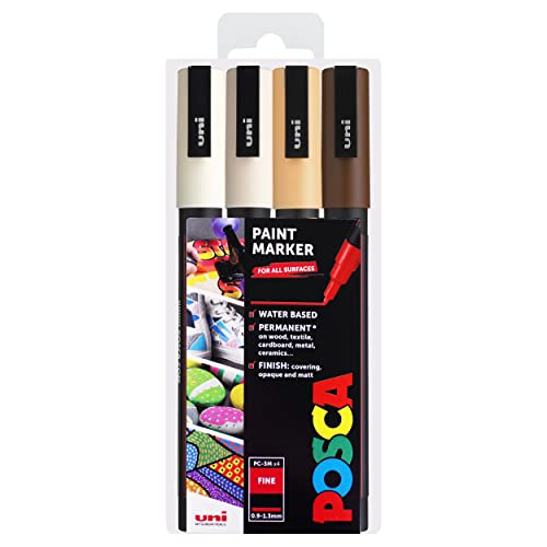 Uni POSCA - PC-3M Art Paint Markers - Set of 4 - In Plastic Wallet - Warm Neutrals Tones