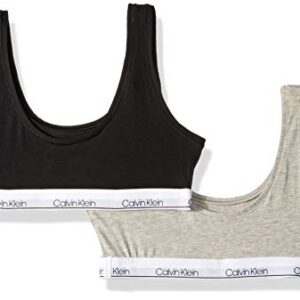 Calvin Klein Girls' Big Modern Cotton Bralette, Singles and Multipack, 2 Pack-Heather Grey, Classic Black, Large