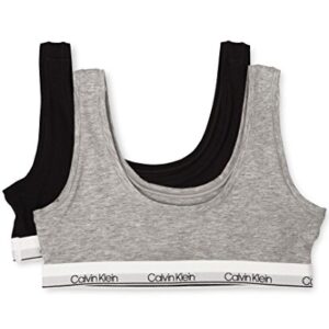 Calvin Klein Girls' Big Modern Cotton Bralette, Singles and Multipack, 2 Pack-Heather Grey, Classic Black, Large