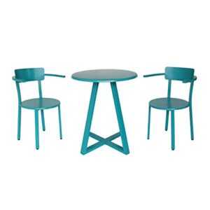 christopher knight home kate outdoor iron bistro set, matte teal