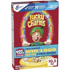 lucky charms gluten free cereal with marshmallows, kids breakfast cereal with whole grain oats, 10.5 oz