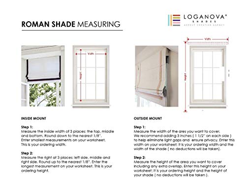 LOGANOVA Faux Linen Roman Shades With Valance For Large & Small Windows, and French Doors. Custom Made. Optional Blackout Lining Blocks 99.9% Of Light. Cordless Motorized Or Chain Mechanism.