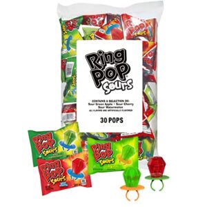 ring pop sours individually wrapped halloween bulk lollipop variety party pack – 30 count lollipop suckers w/ assorted flavors - fun candy for halloween candy bowls, parties & trick or treating bags